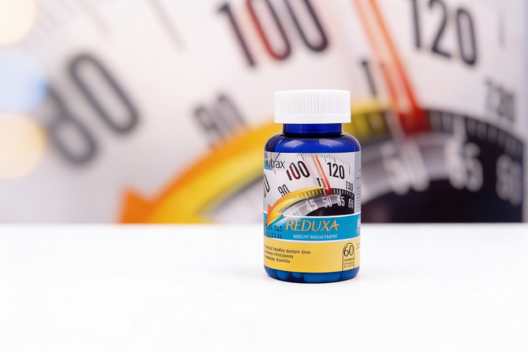 تصویر بطری قرص لاغری ردوکسا روی سطح سفید